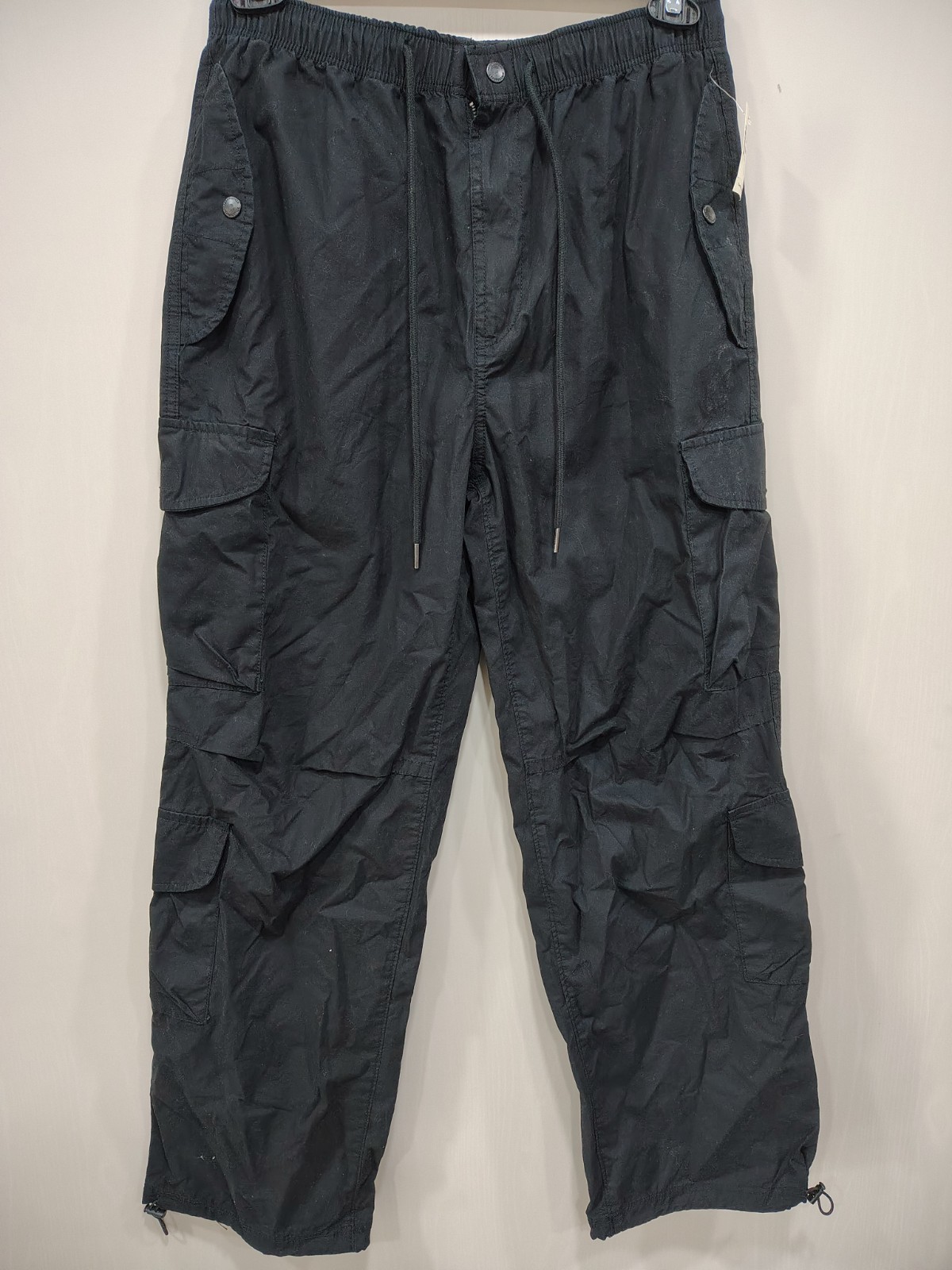 AERO Men’s Black Parachute Cargo Pants Size S Elastic Waist Drawstring