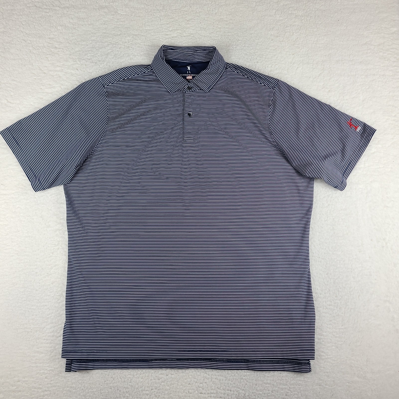Fairway Greene Polo Shirt Mens XL Blue Navy White Striped Performance Golf USA