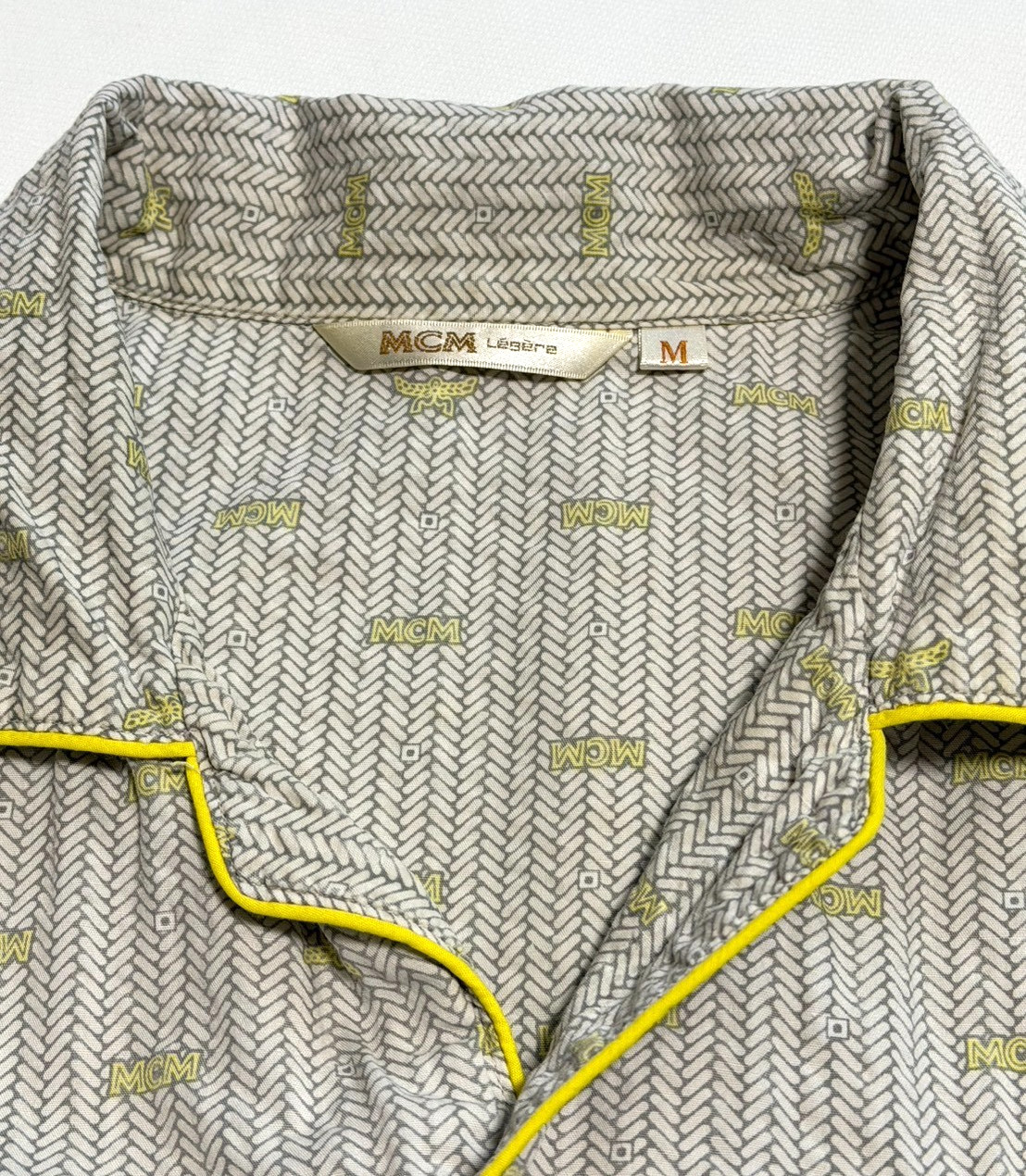 Vintage 90s MCM Légère Monogram Pajama Shirt Open Collar Size M Japan