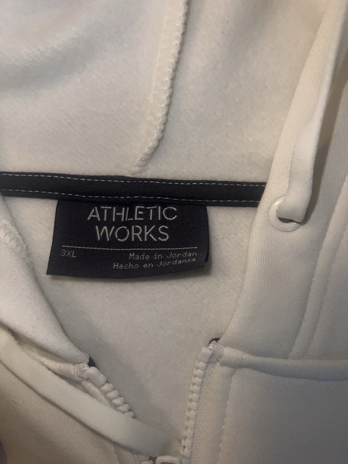 Athletic Works Men’s White Fleece Full Zip Hoodie w/ Pockets Big & Tall 3XL