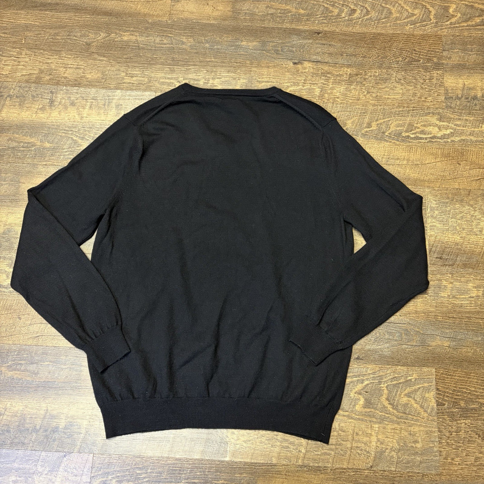 J Crew Merino Wool Sweater Pullover V-Neck Men’s Large Black Preppy Casual Knit