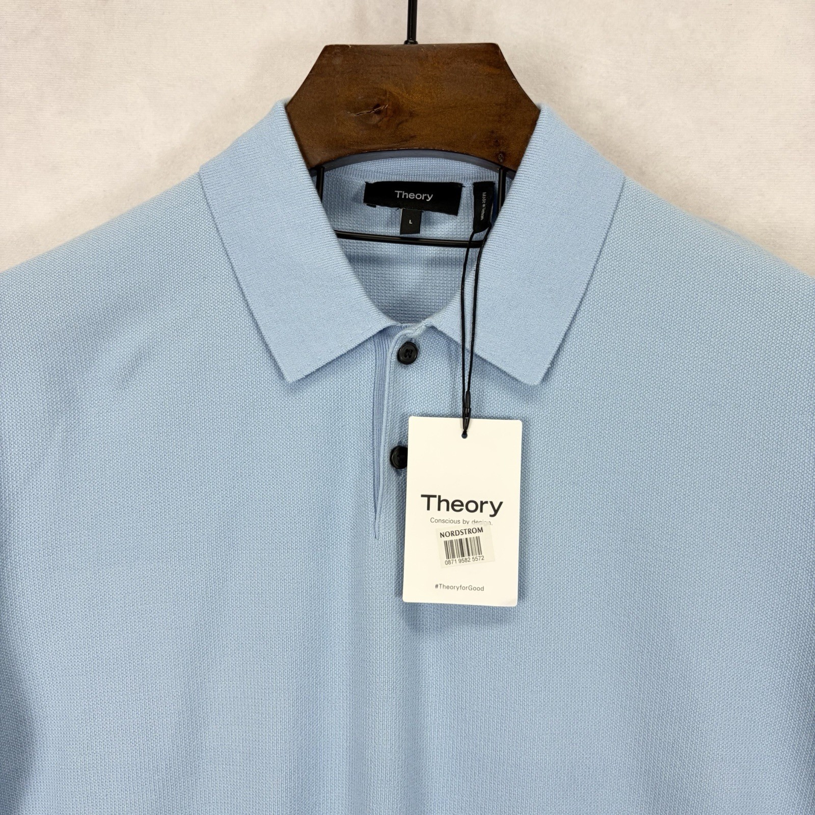 Theory Polo Shirt Mens Large Slim Sky Blue Knit Lightweight Stretch Bilen NWT