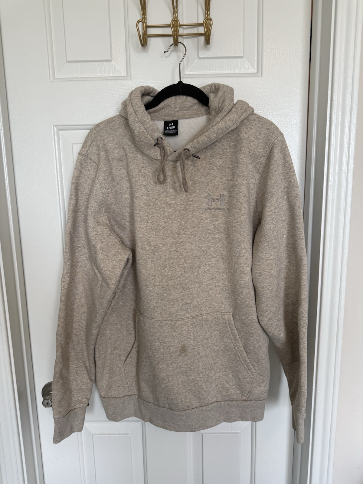 Under Armour Men’s Large Heather Oatmeal Fleece Pullover Hoodie UA Logo
