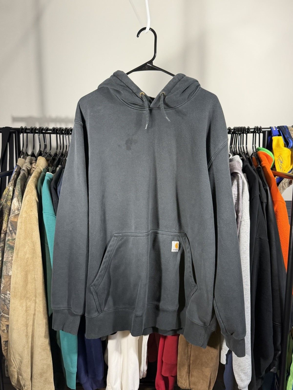 Carhartt Hoodie Sweatshirt Mens XL Black Loose Fit Midweight Pullover Workwear