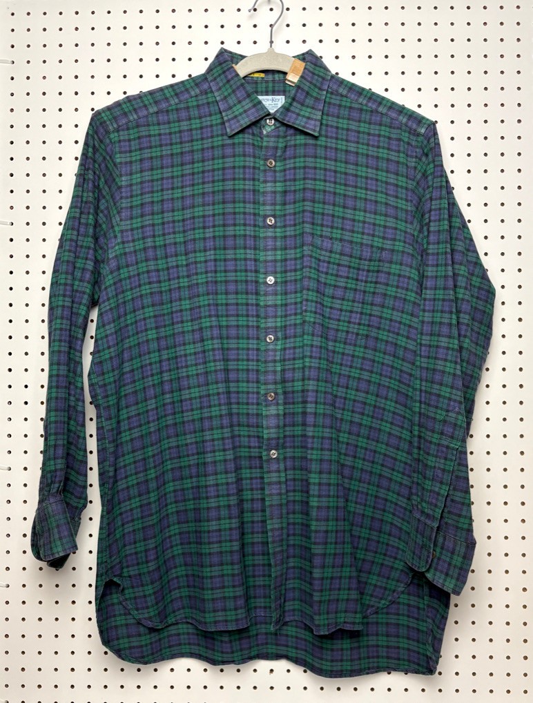Hilditch & Key * Long Sleeve Shirt * Button Down Green Purple Plaid 43cm 17″ XL