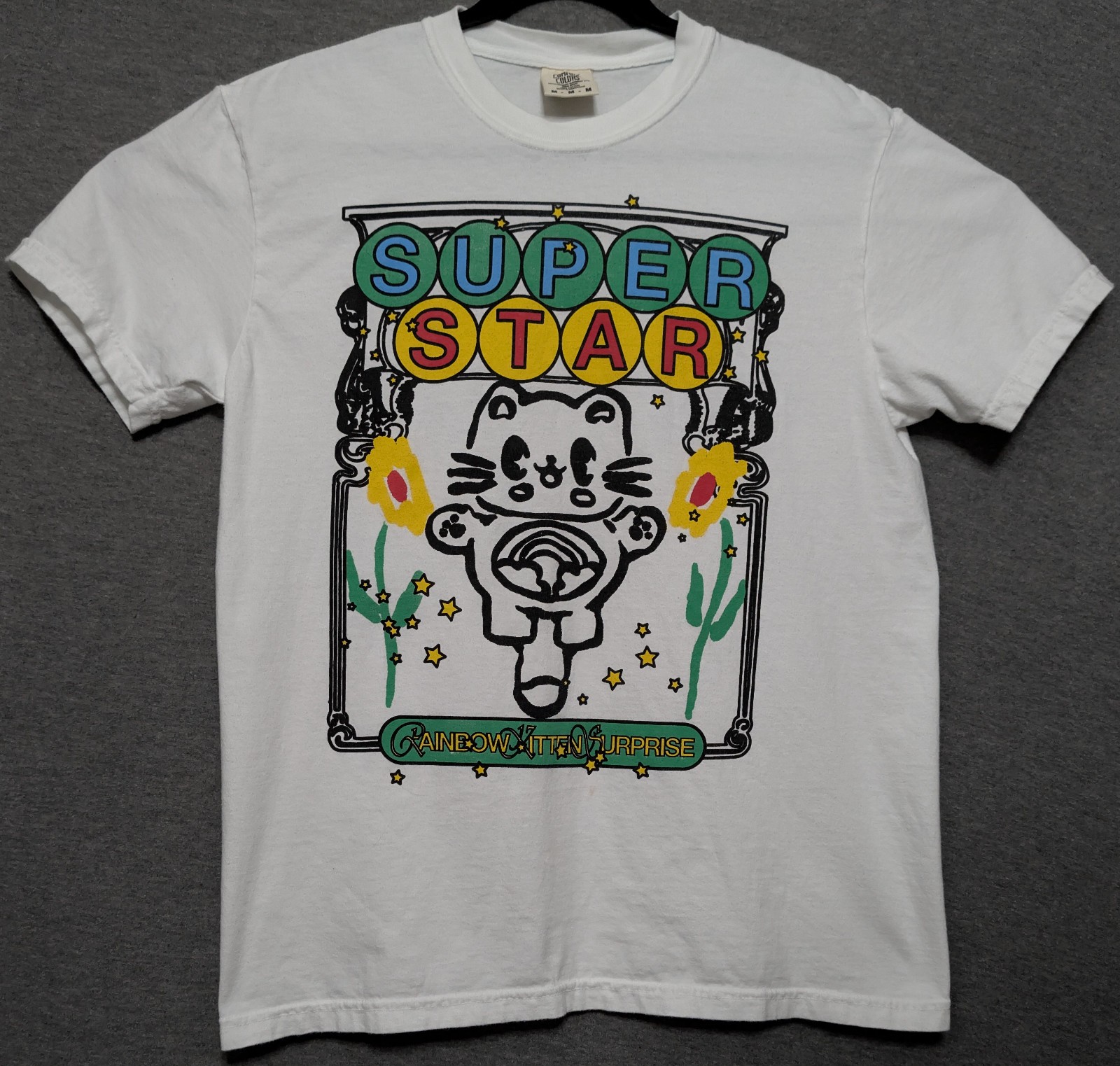 Rainbow Kitten Surprise Super Star Medium White Band Tee Shirt 19.5 W X 27 L