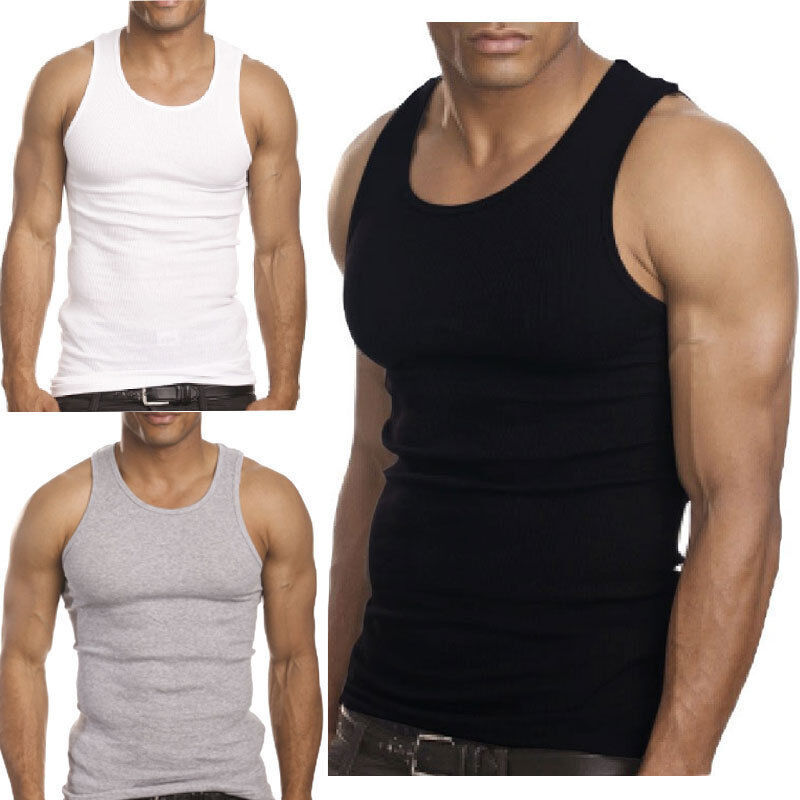 6-12 Piece White Men 100% Cotton Ribbed Tank Top A-Shirt Wife Beater Undershirts