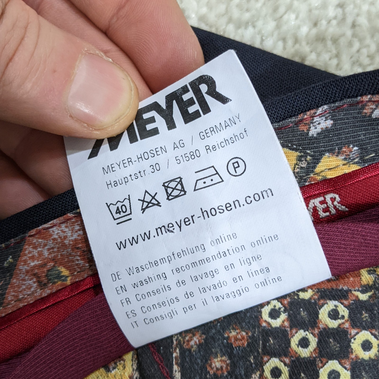 Meyer Roma Mens Trousers 42W 32L Navy Blue Wool Blend Stretch Smart Casual
