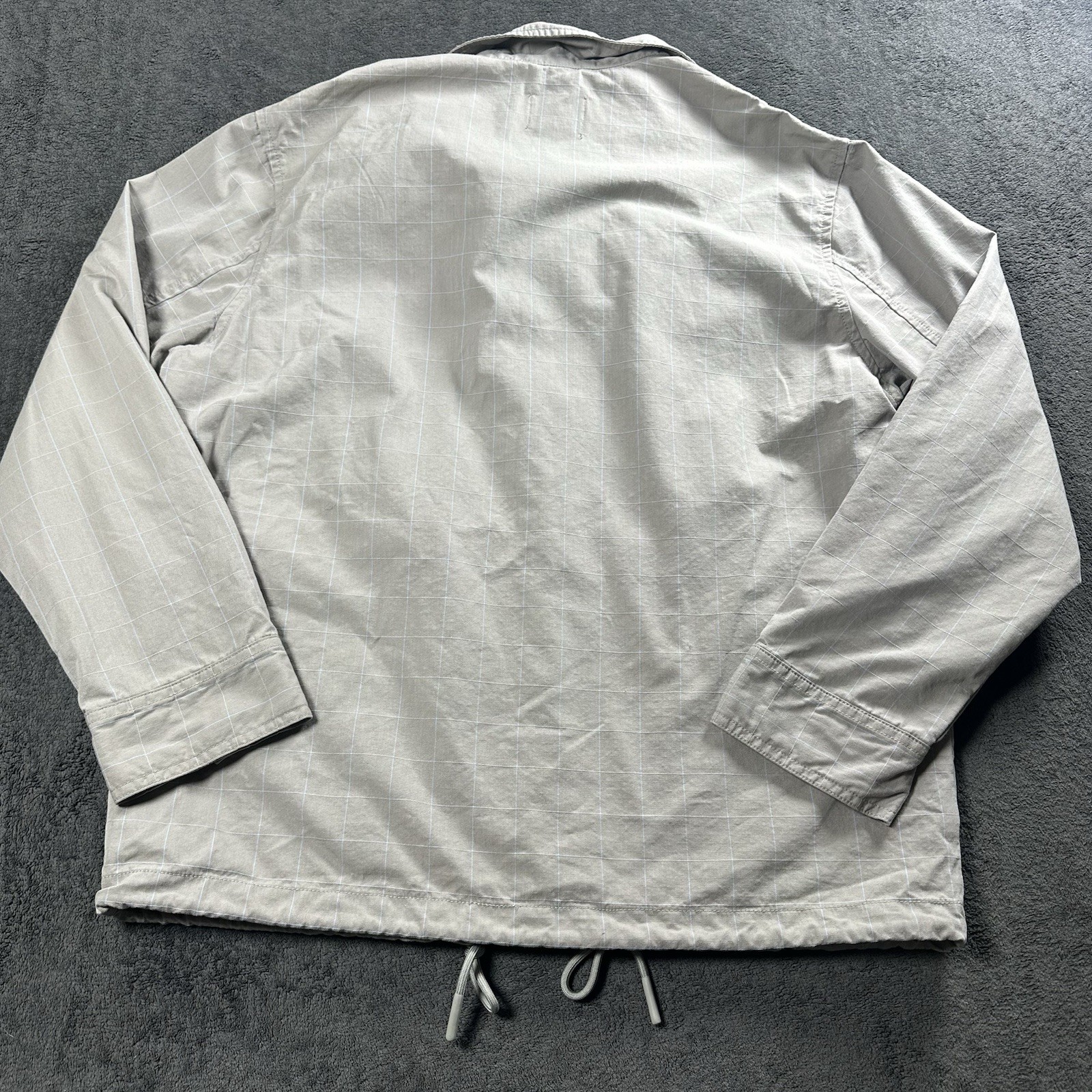 Standard Cloth Coach Jacket M Tan Gray Windowpane Snap Drawstring UO Nylon