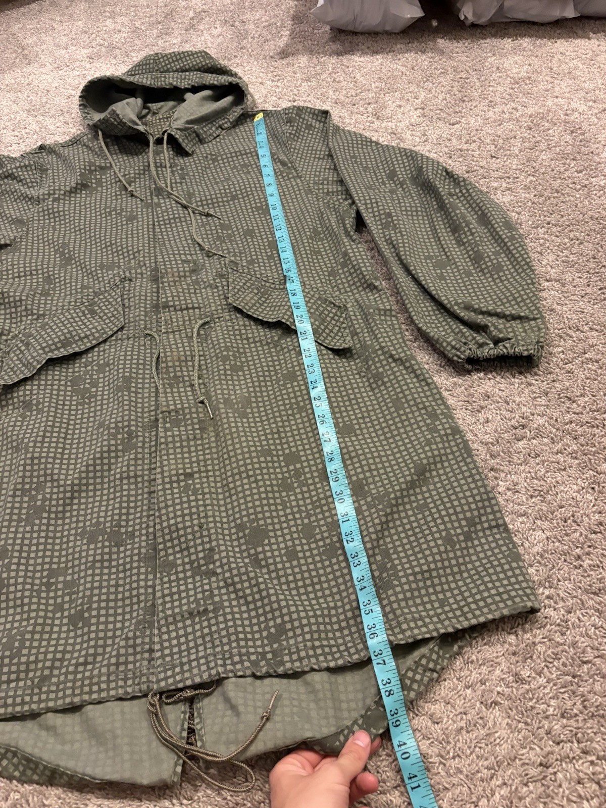 VTG Military Parka Night Camouflage Desert Coat SZ M Green Button Up FishTail