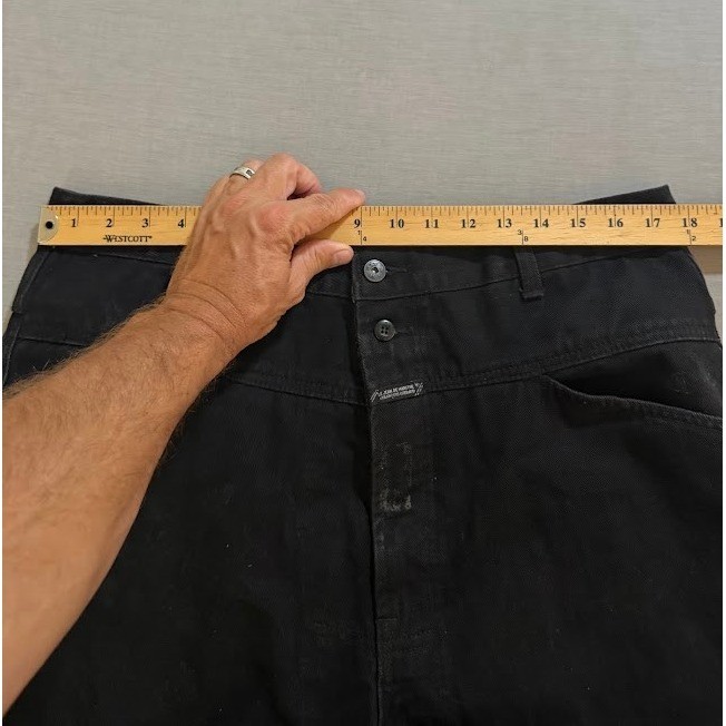 Vintage Marithe Francois Girbaud Wide Leg Cropped Jeans Raw Hem Black Mens 36X25