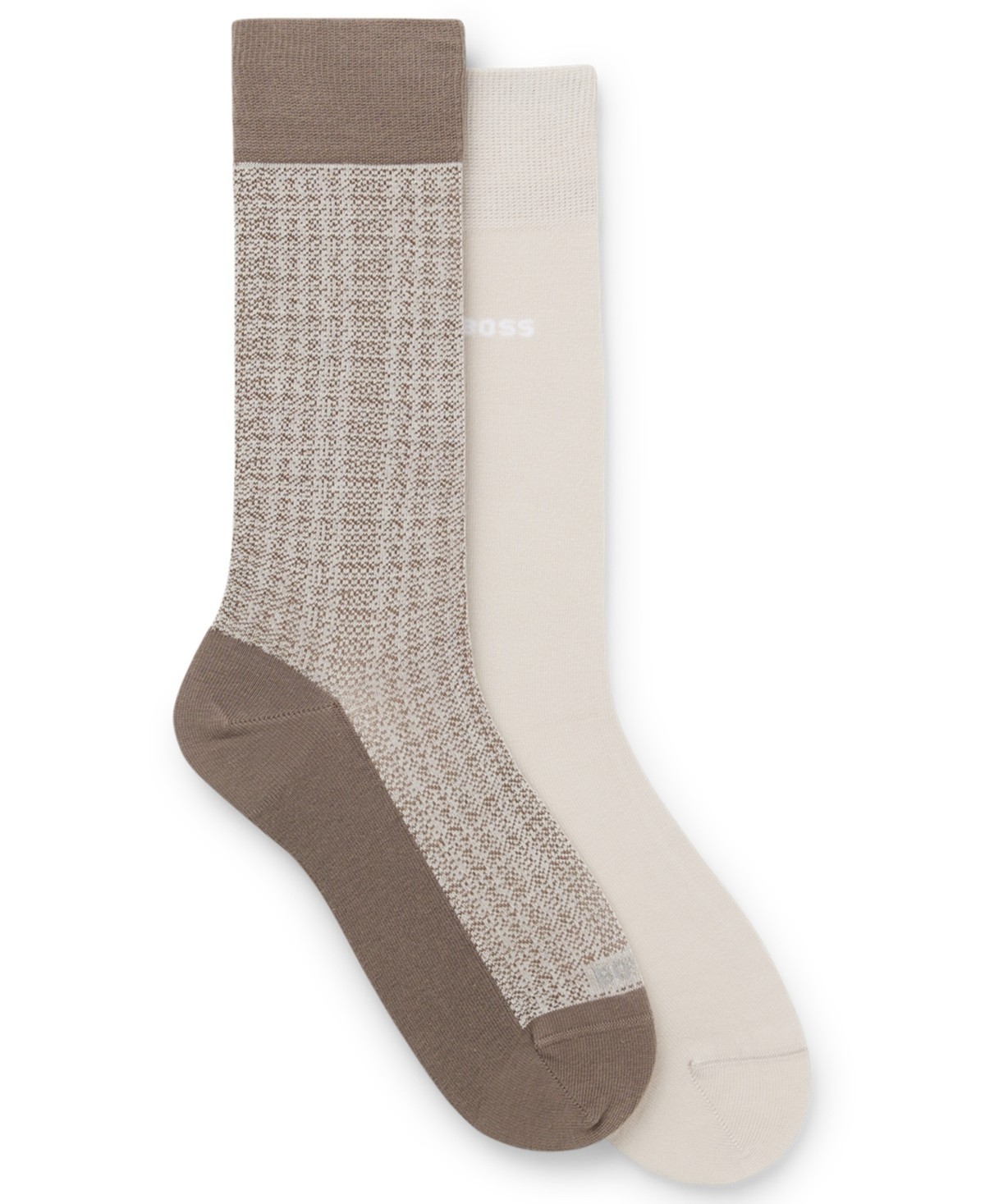 Hugo BOSS Dress Socks Soft Cotton 7-13 Two Pair Made Italy Men’s Beige Patterns