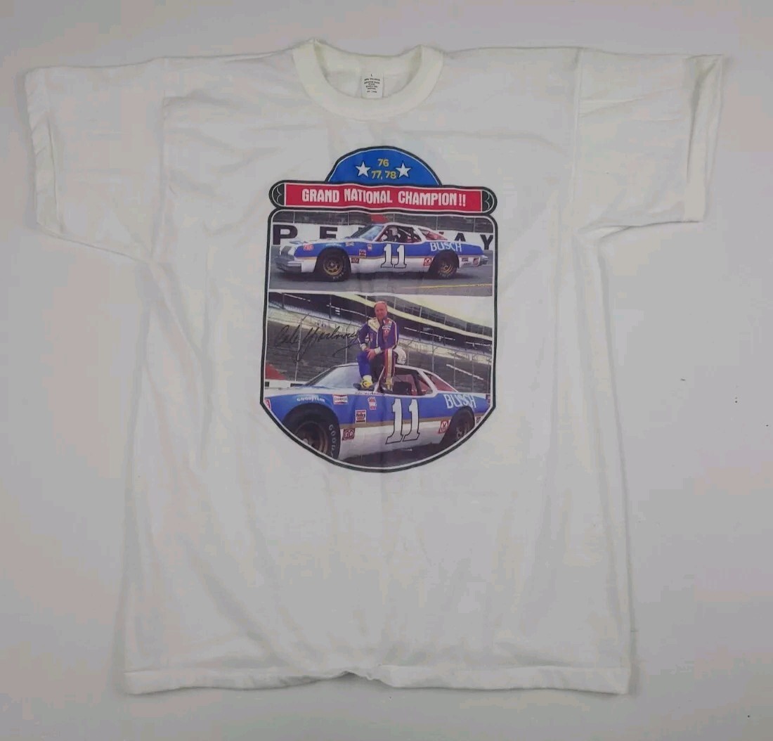 Vintage 70s Nascar Champion Cale Yarborough 11 Busch Print T Shirt Race Car Rare