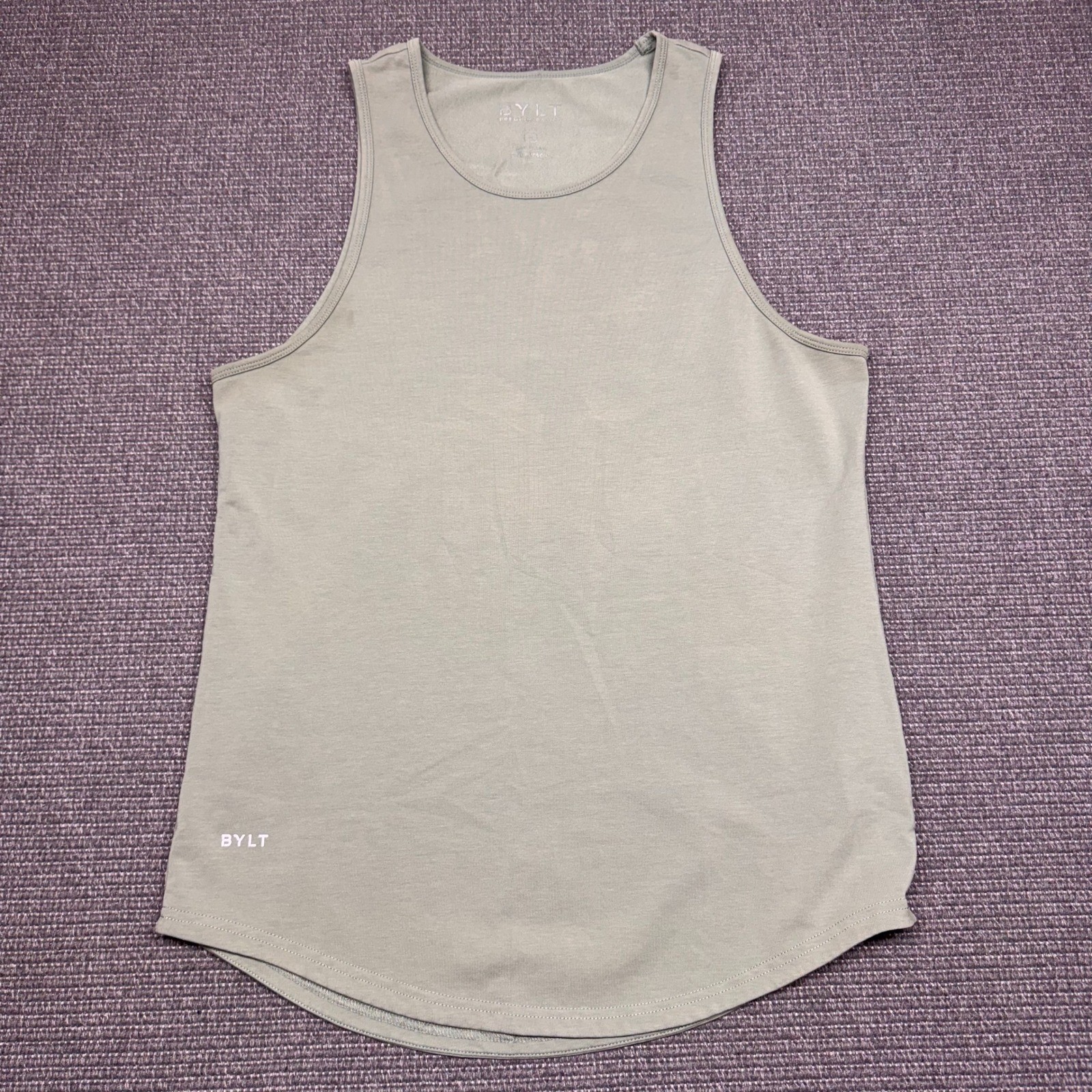 BYLT Premium Basics Lux Tank Top Mens Medium Sage Green Drop Cut Curved Hem 9330