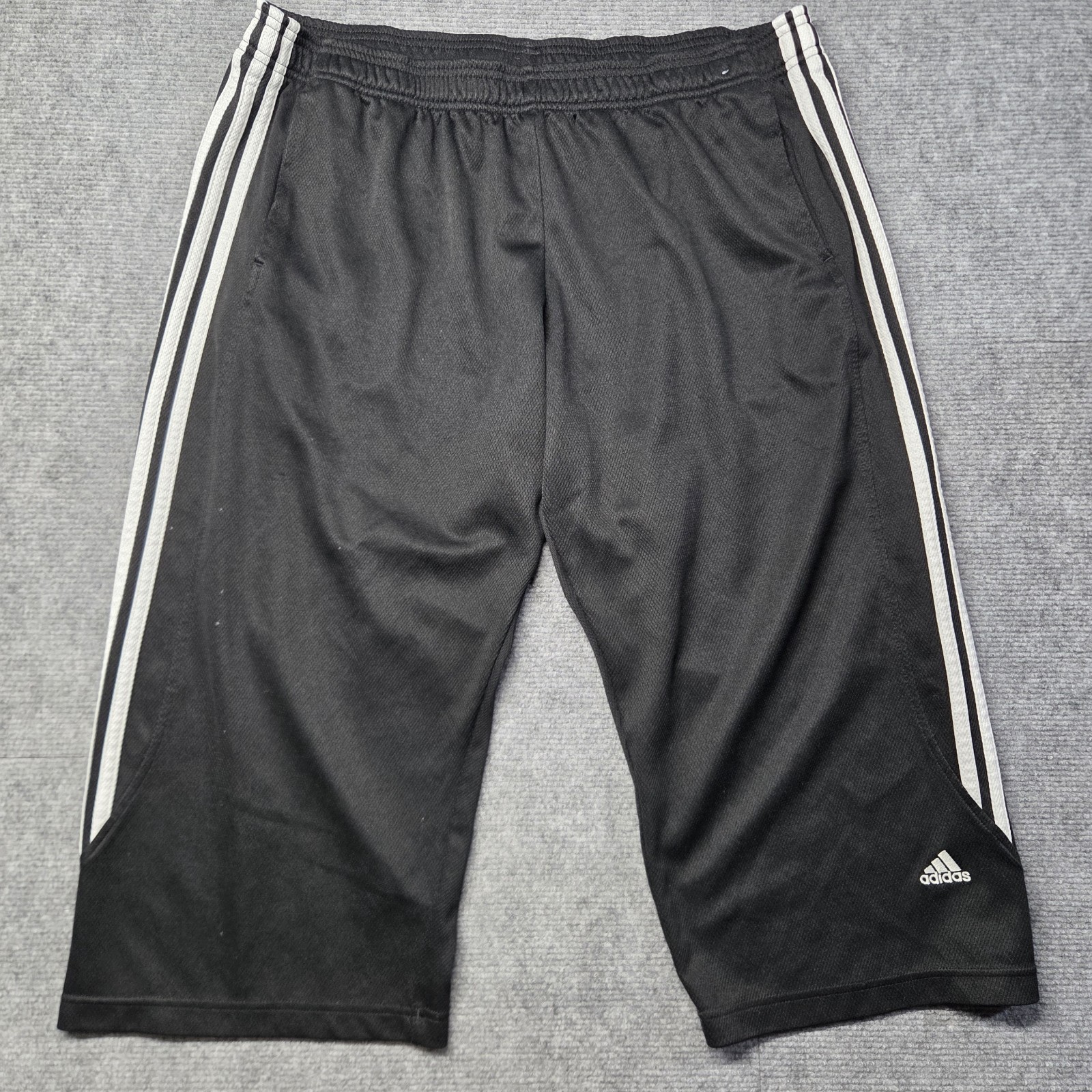 VTG Adidas Striped Baggy Wide Leg Sweatpants Cropped Men’s XL Relax Black Y2K