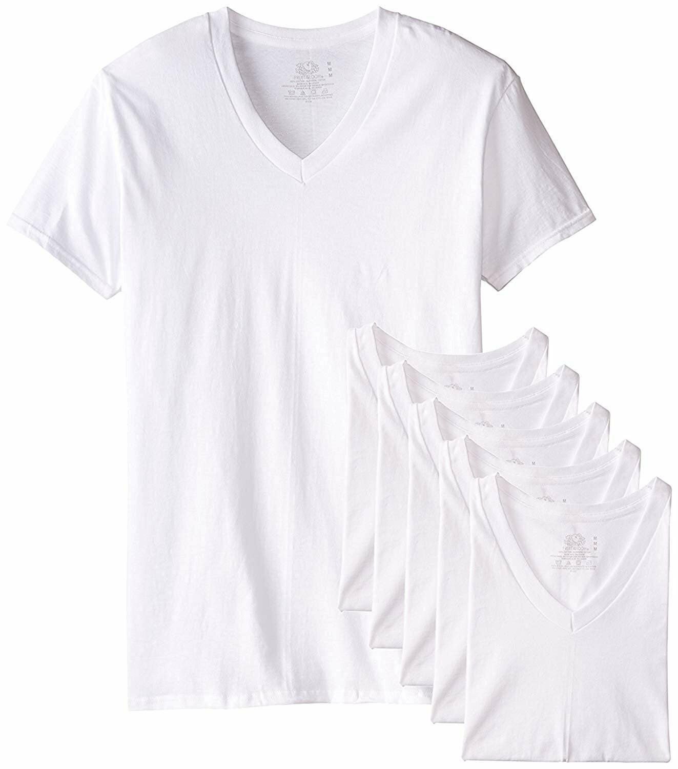 Fruit of the Loom Men’s Tucked V-Neck T-Shirt 5-PACK (White, 3X-Large)