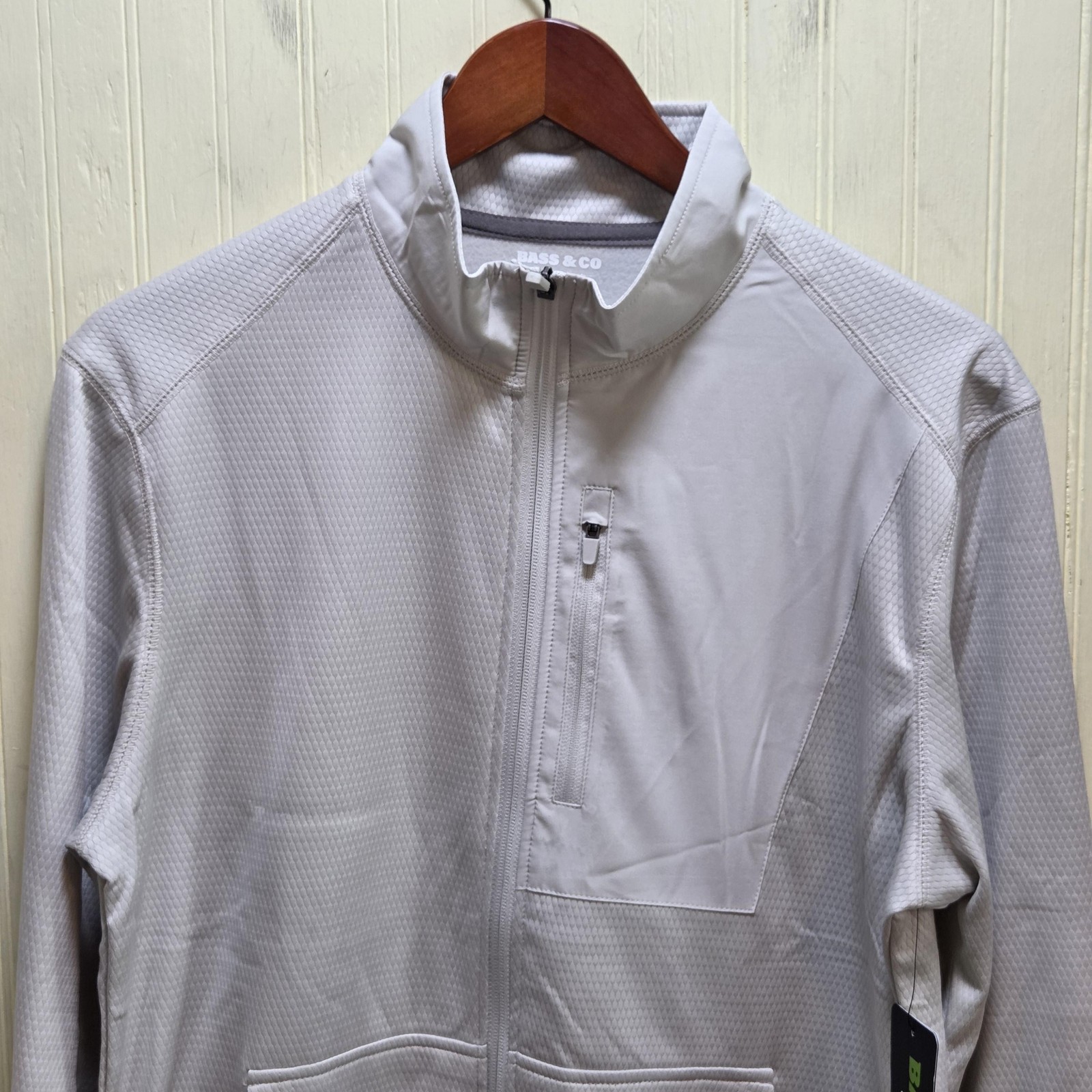 Bass & Co Jacket Mens Small Gray Mixed Media Full Zip Fleece Knit Lightweight