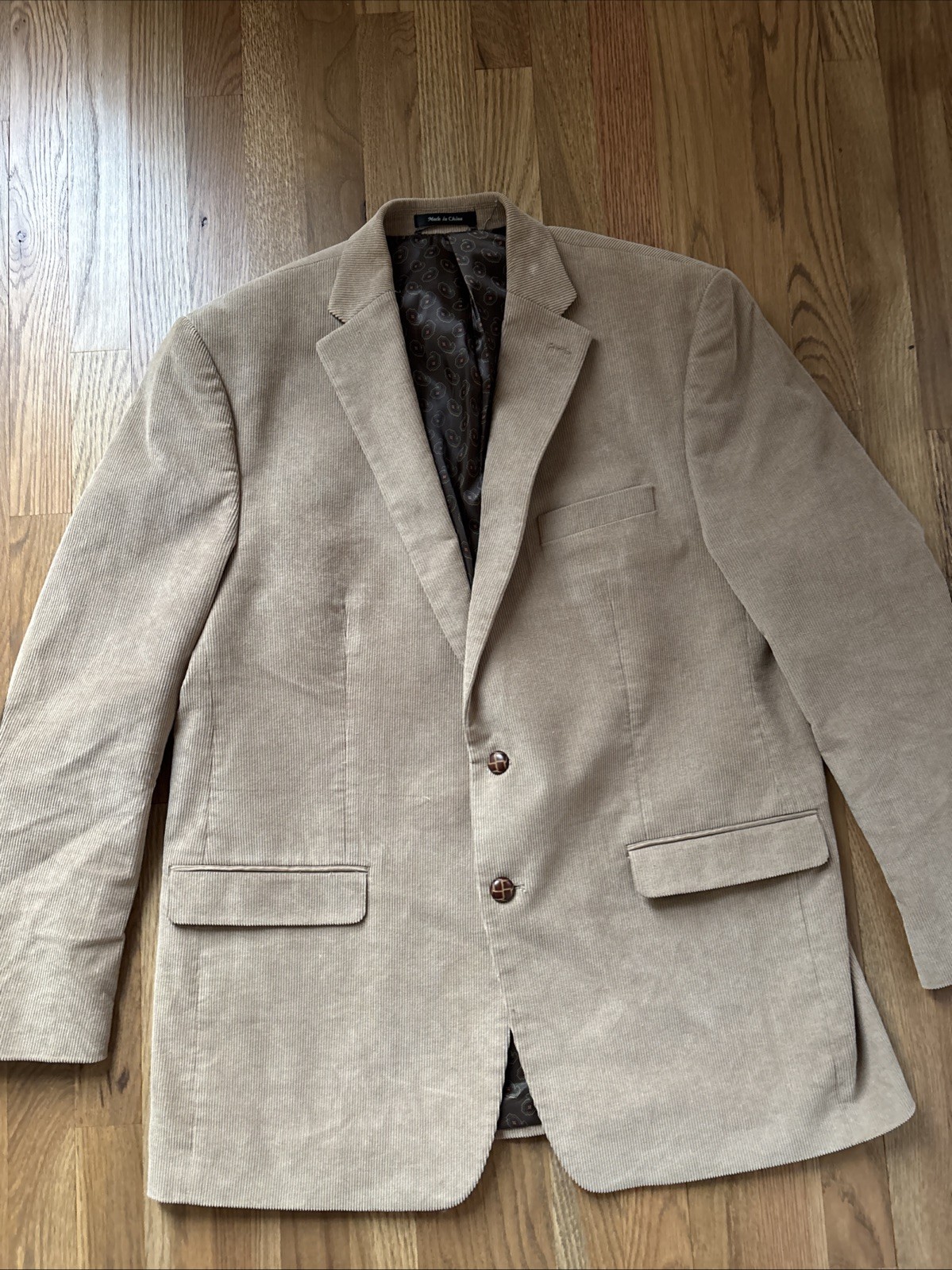 VTG Chaps 46L Corduroy Blazer Jacket Sport Coat Elbow Patch Brown Paisley Lining
