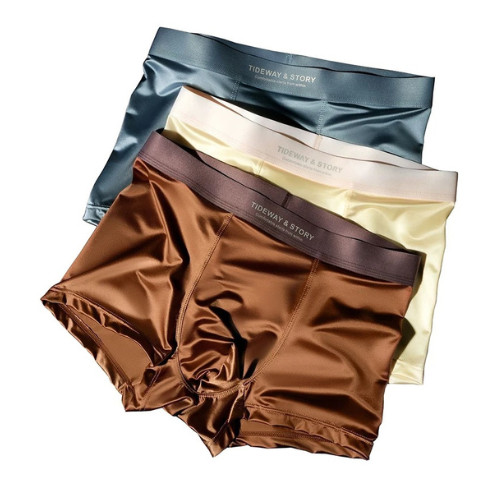 4PCS Men’s Ice Silk Underwear Breathable Boxer Shorts Seamless Satin Soft Briefs
