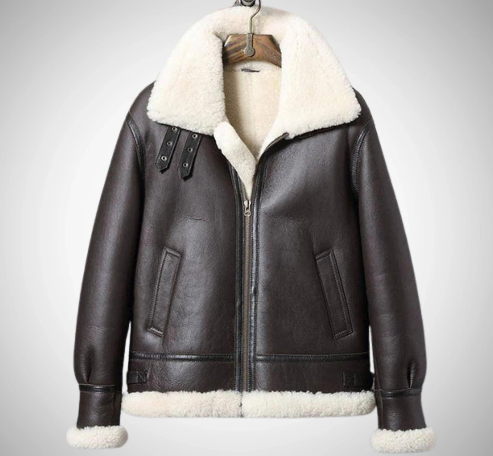 Mens B3 Lambskin Leather Aviator Jacket RAF Bomber Winter Coat with Faux Fur