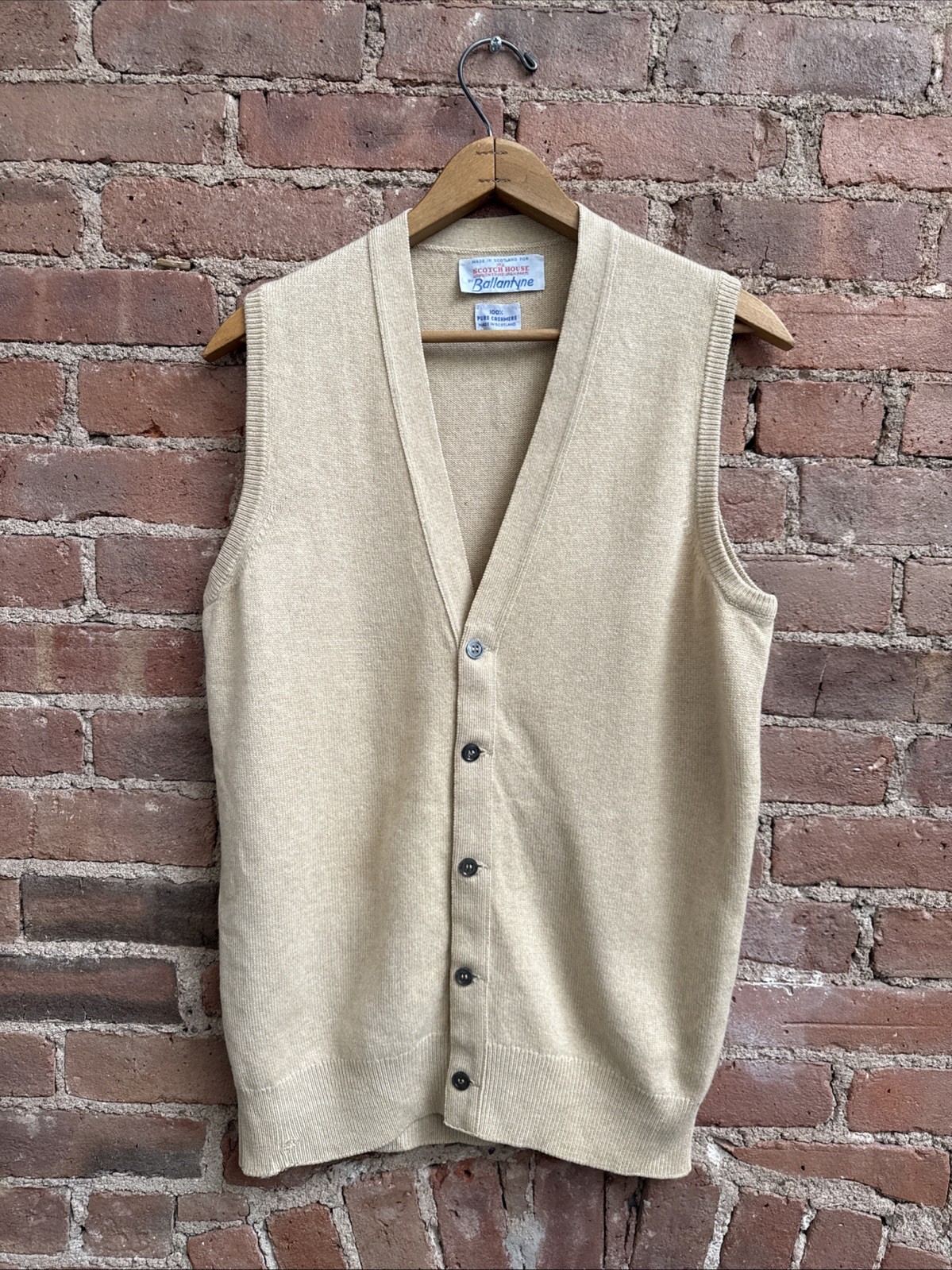 Vintage Ballantyne Men’s Sweater Vest, Sz Small, Beige 100% Cashmere, Scotland