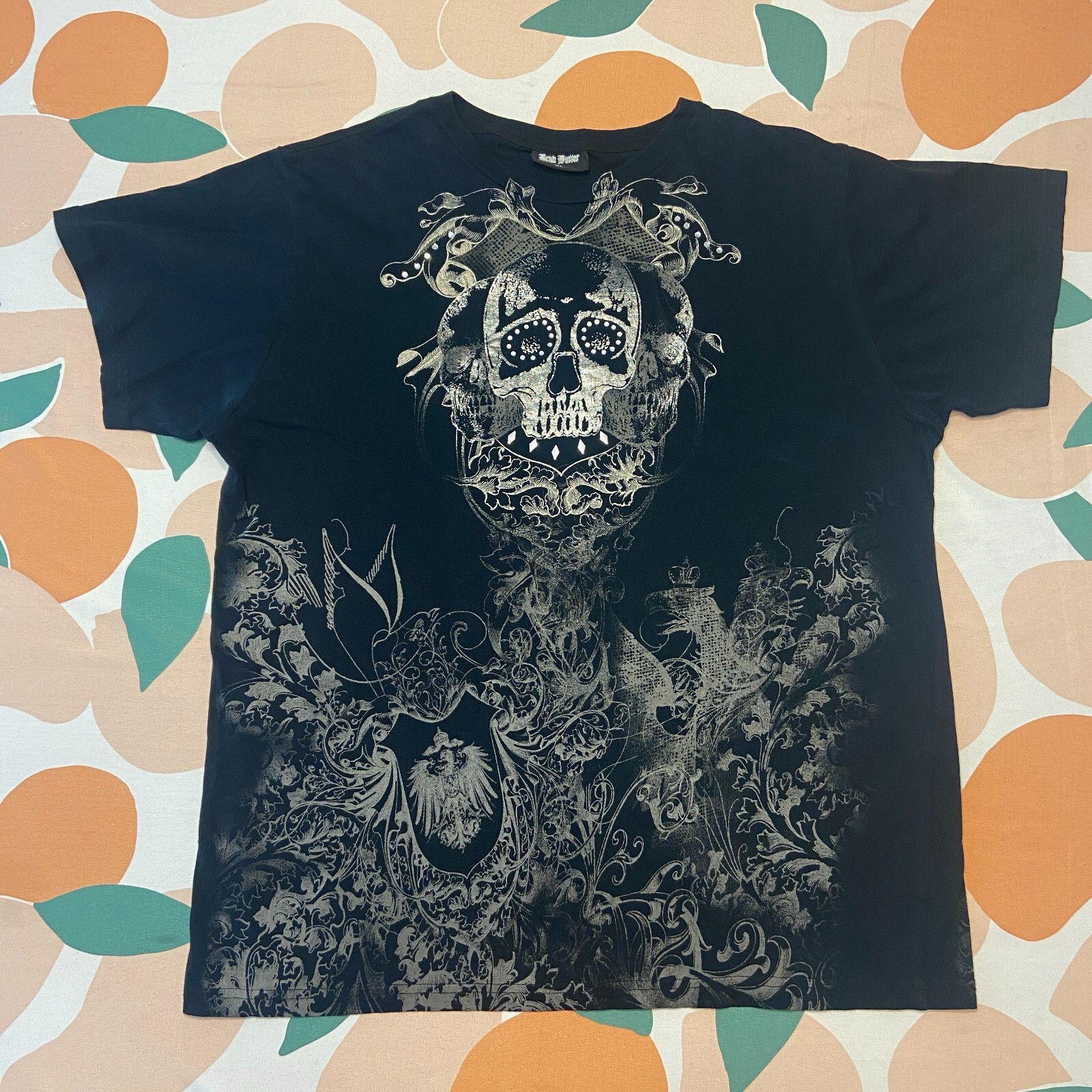 Brad Butter Skull Graphic AOP T-Shirt Men’s XL Extra Large Black Silver Grunge