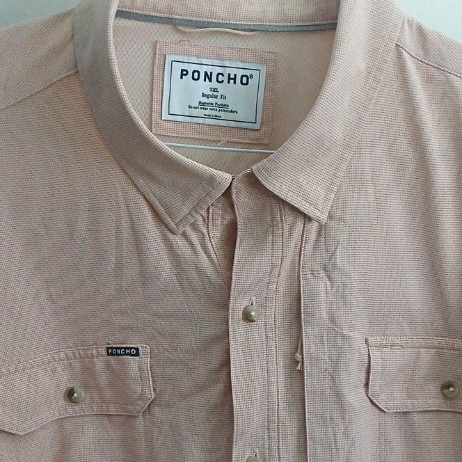 Poncho Beige Check Short Sleeve Point Collar Button-Up Shirt 3XL Magnetic Shirt