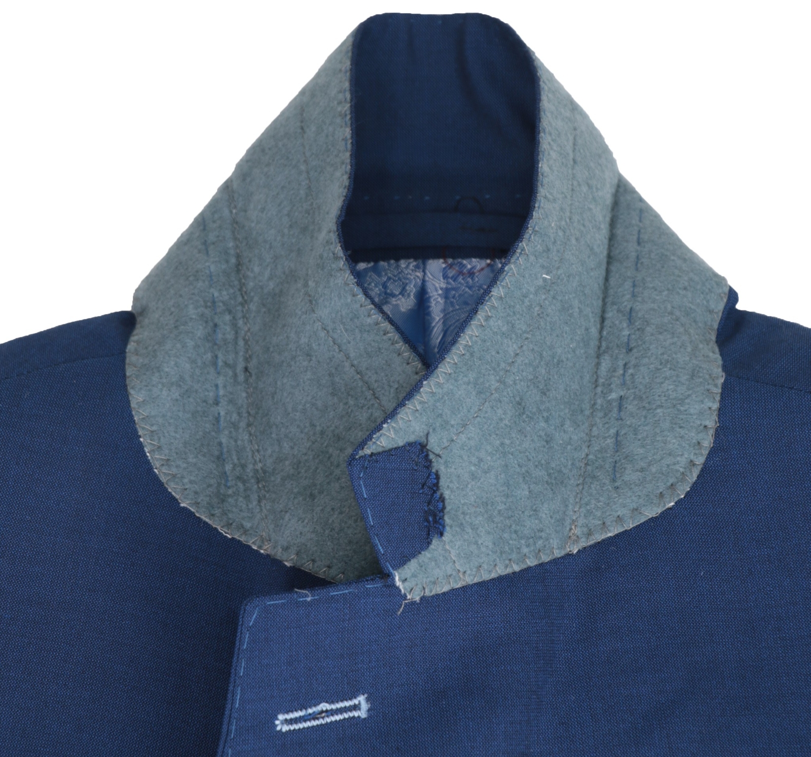 Men’s 48 Short Blue Bespoke Drago Lanificio In Biella Wool Surgeon Cuffs Suit
