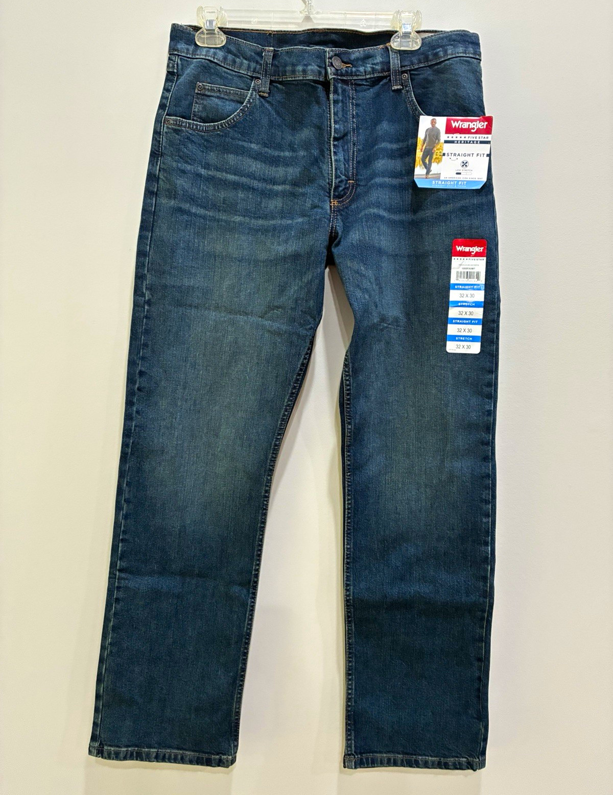 Wrangler Five Star Heritage Men’s Straight Fit Medium Wash Blue Stretch Jeans