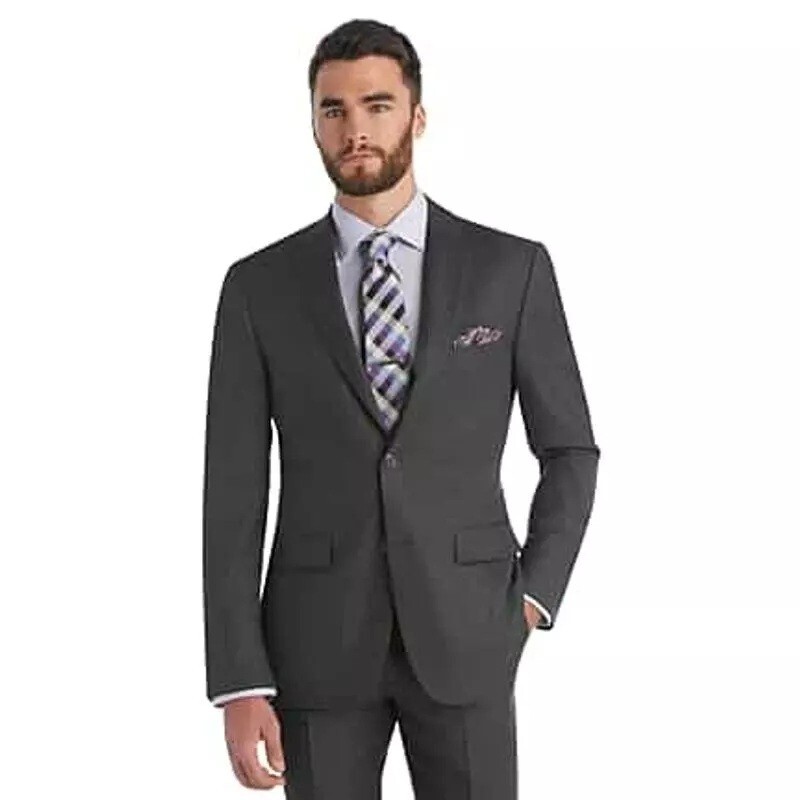 Jos A Bank Mens Dark Gray Travelers Collection Tailored Fit 100% Wool Blazer 46R