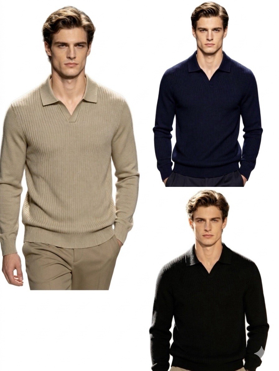 Mens Elegant Long Sleeve Polo Shirt In 3 Colors Derby Neck In 3 Colors Old Money