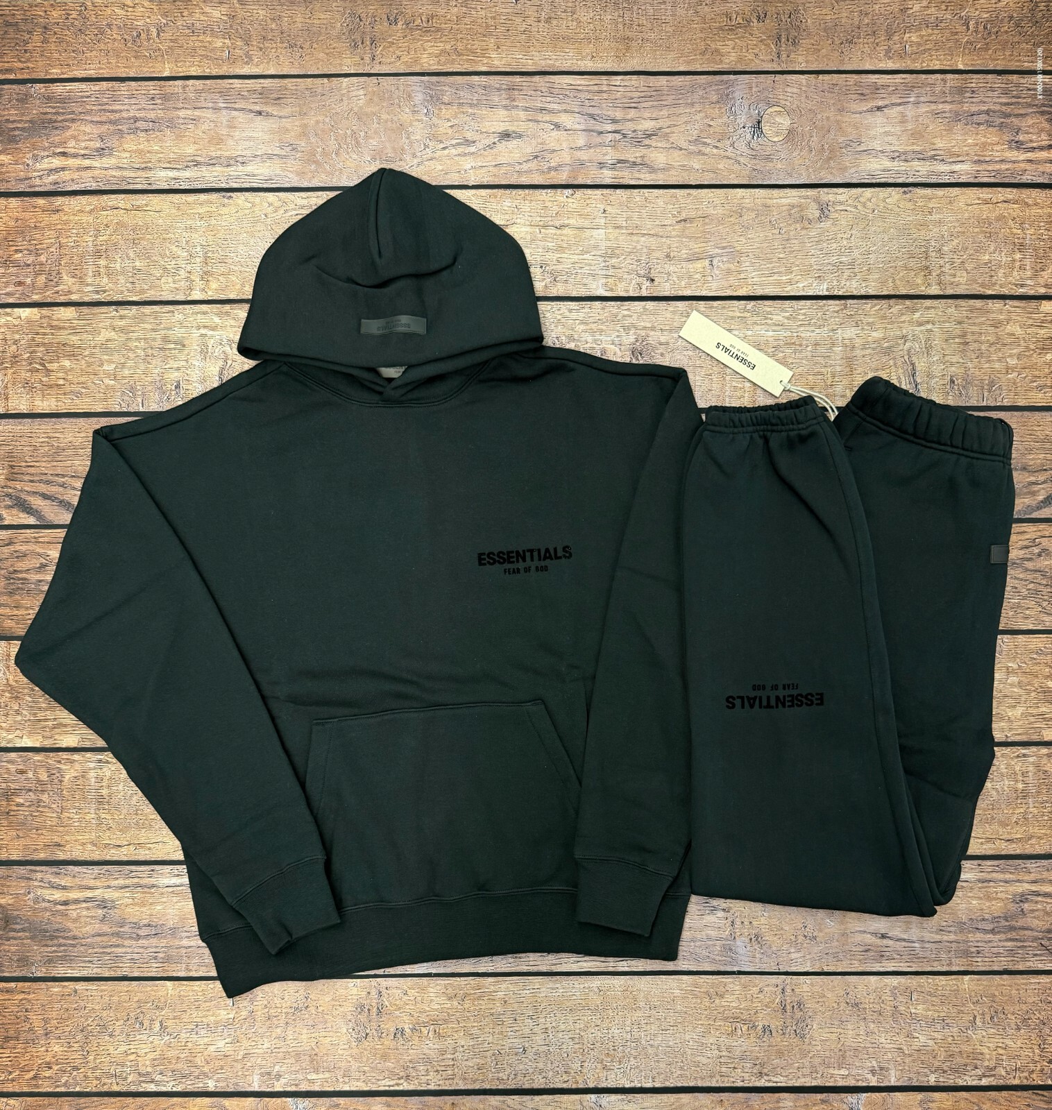 NEW Fear of God Essentials Set Hoodie & Sweatpant Stretch Limo Black Size XS-XL