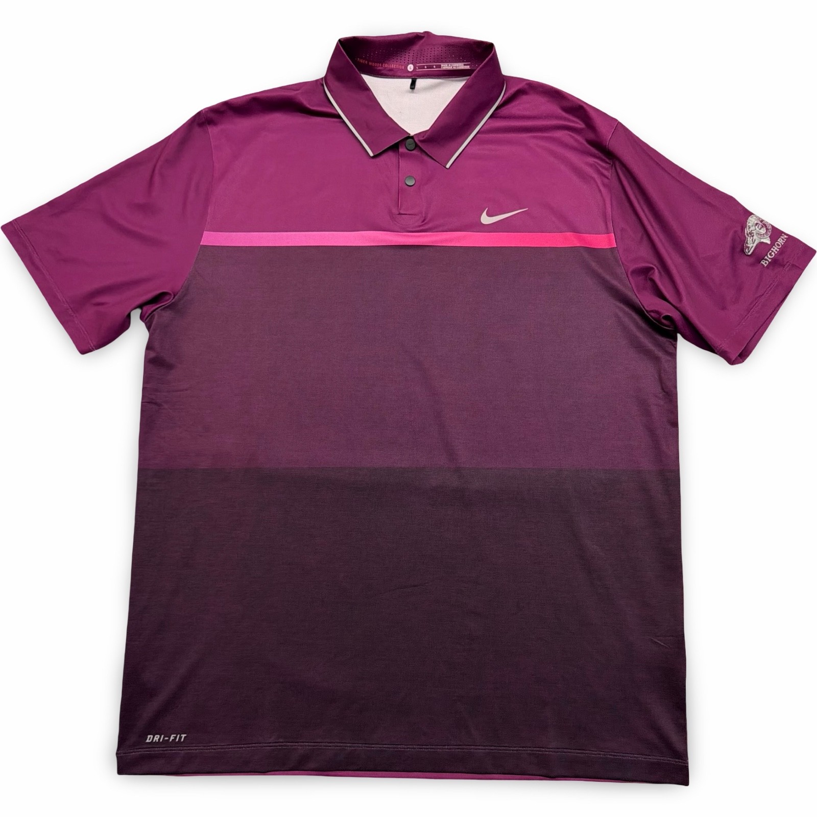 Nike Tiger Woods Collection Polo Shirt Bighorn Golf Club Dri-Fit MENS Large Plum