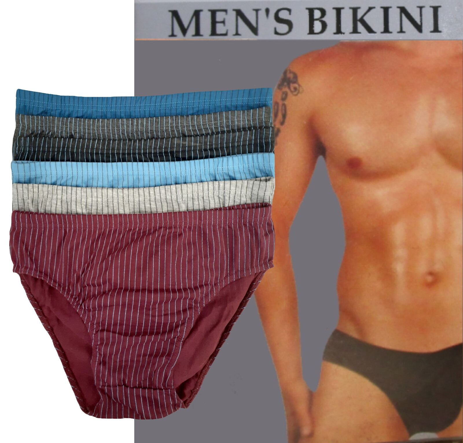 6 PK MEN BIKINI BRIEFS BREATHABLE COTTON STRIPED COLOR UNDERWEAR LOW RISE