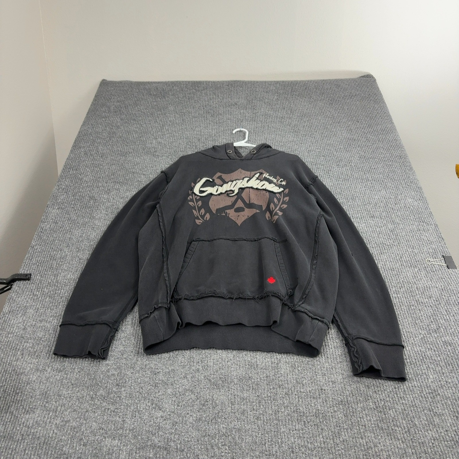 Gongshow Hoodie Mens L Black Cotton Distressed Raw Edge Graphic Streetwear Style