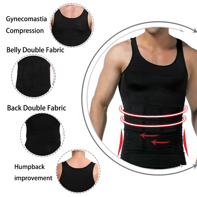 Mens Slimming Body Shaper Belly Chest Compression Vest Girdle T-Shirt / Tank Top