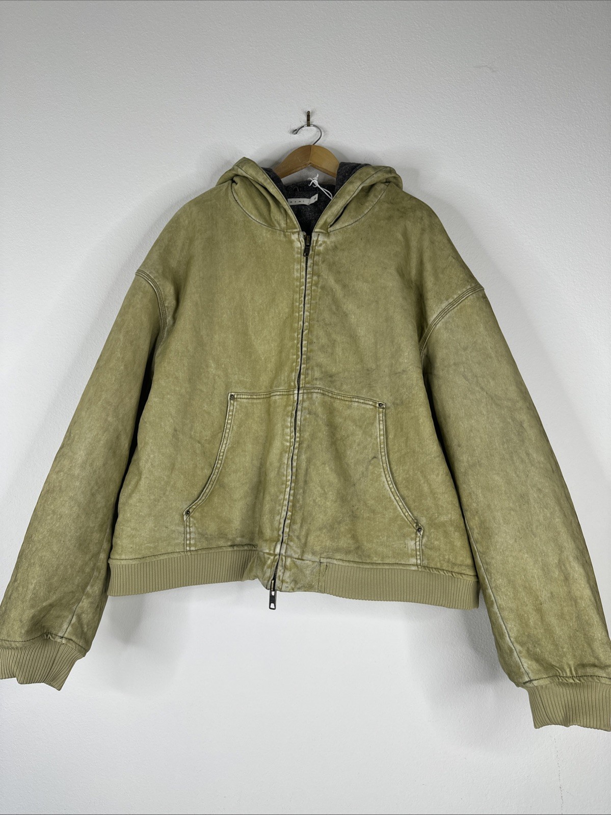 MNML FLOCKED HOODED ZIP UP WORK JACKET MENS SIZE 2XL TAN