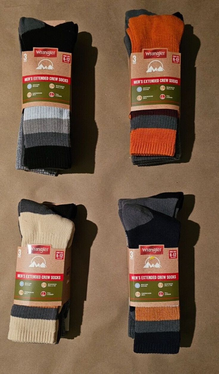 Wrangler Men’s Extended Crew Socks 3 PAIR Shoe Size 6-12 NWT – CHOOSE COLOR SET