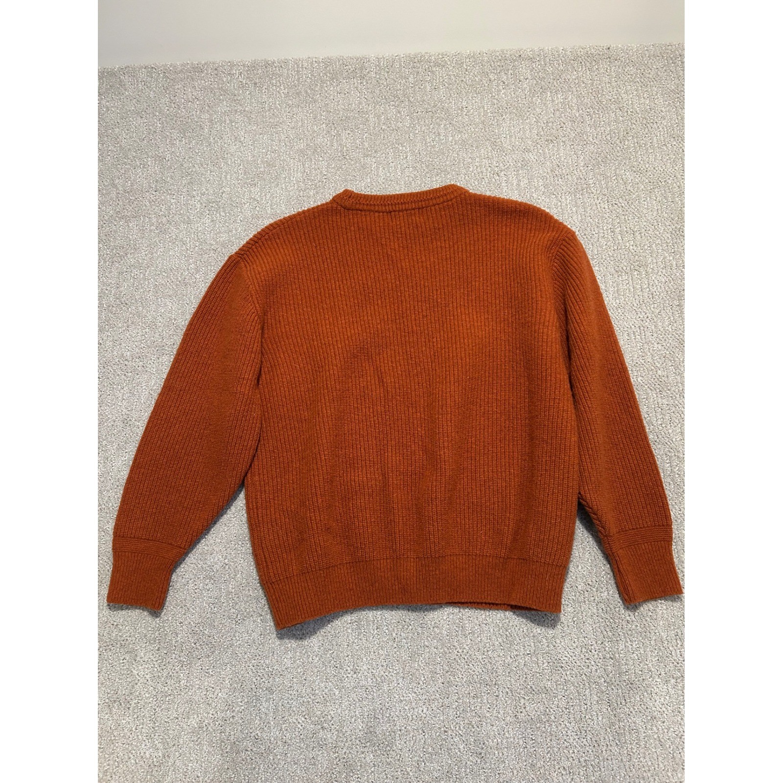 ESPIONAGE Mens L Burnt Orange Wool Acrylic Blend Ribbed Crew Neck Sweater