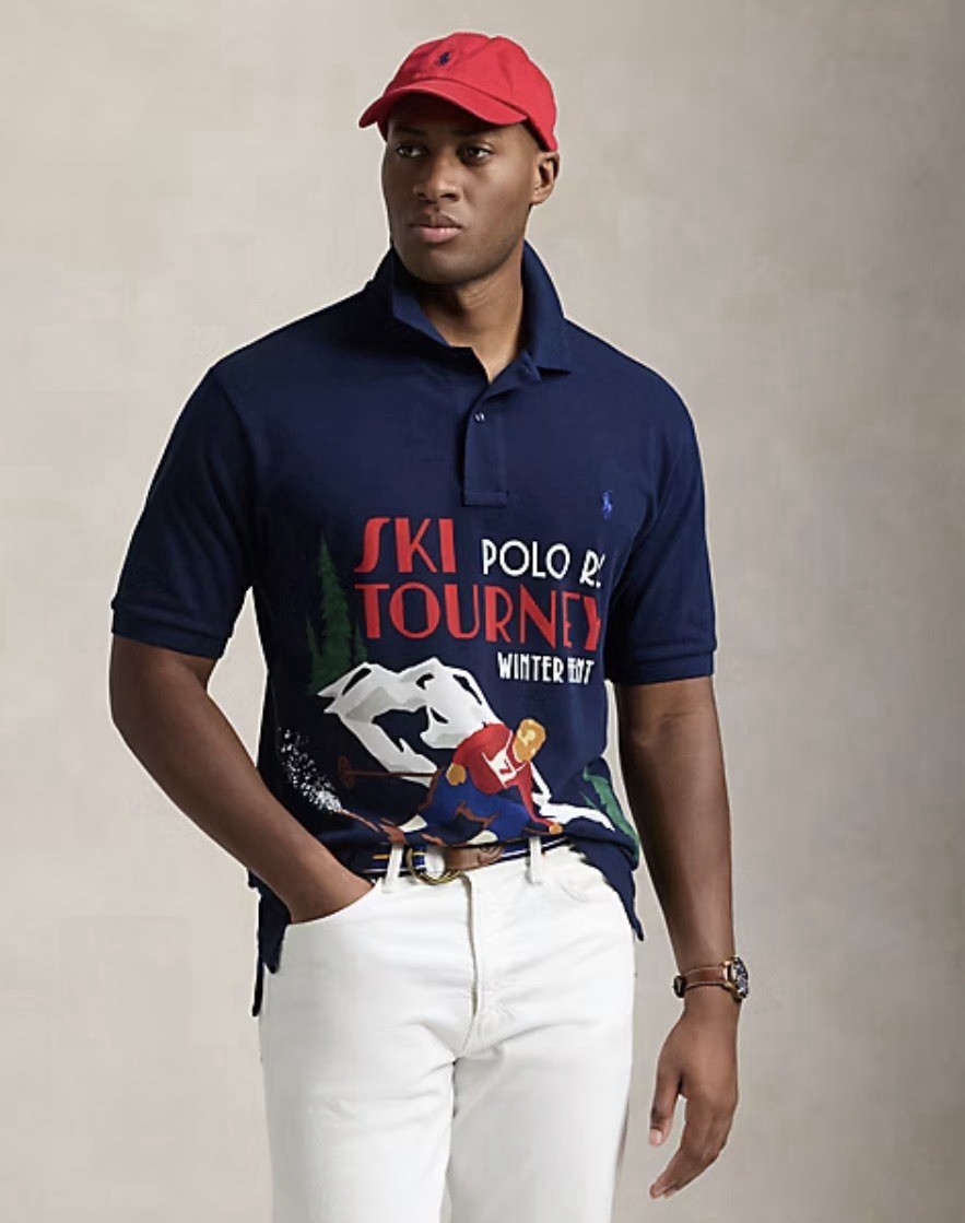 Polo Ralph Lauren SKI Tourney Print Mesh Knit Collared Polo Shirt Navy 3XB