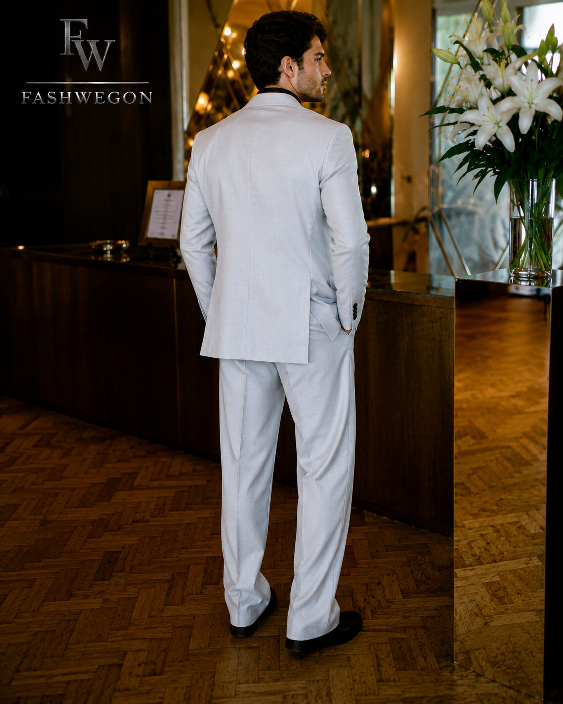 FASHWEGON Men’s Light Grey 3 Piece Suit Wedding Business Formal Tuxedo Set