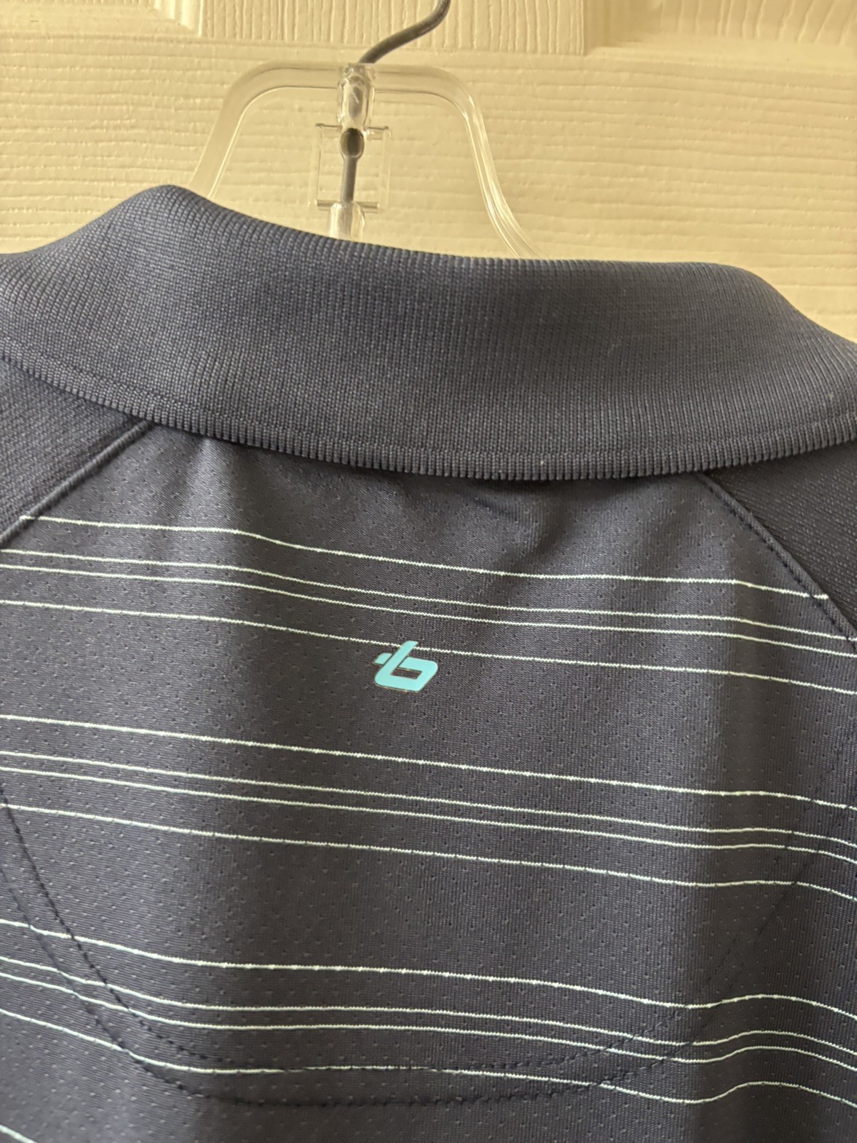 Bolle Golf Tech Mens Short Sleeve Polo Shirt Blue Striped Size Medium Wicking