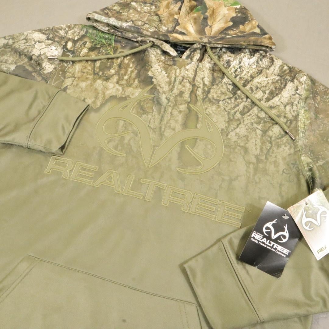 New Realtree Hoodie Sweatshirt Mens Medium Green Camo Logo Pullover Hunting APX