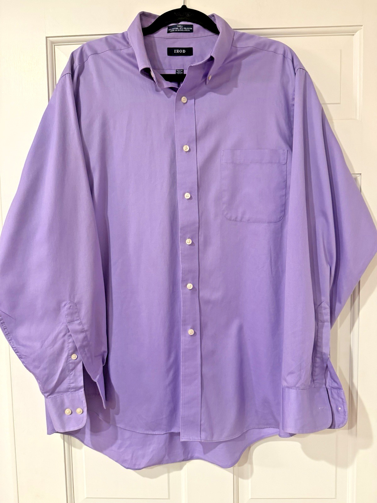 IZOD Purple Dress Shirt L 16.5 34/35 Solid Twill Regular Fit Wrinkle Resistant