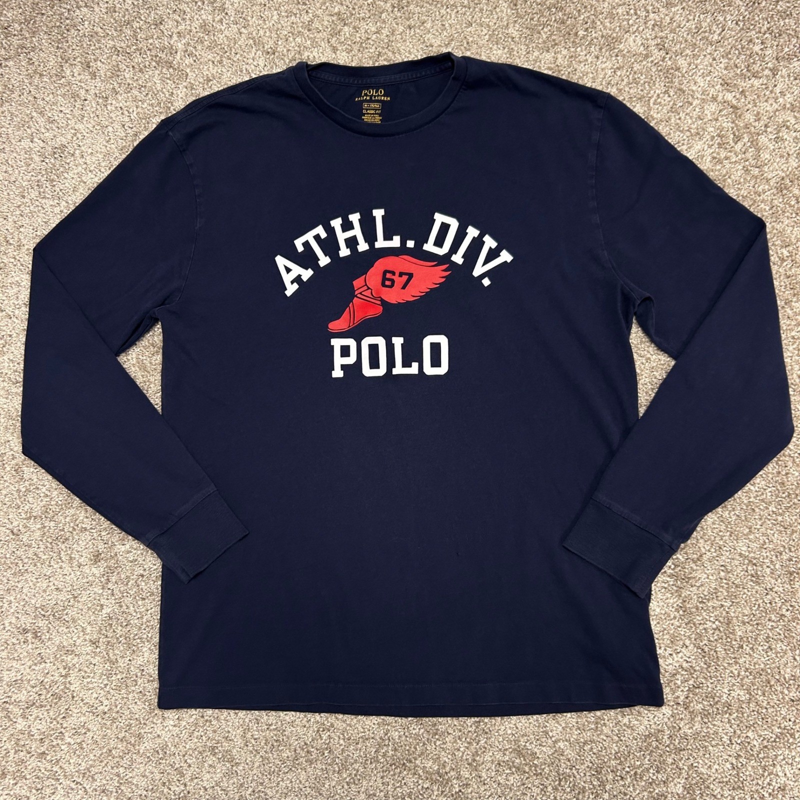 Polo Ralph Lauren P Wing Tshirt Men Size Medium Athl Div 67 Long Sleeve Blue