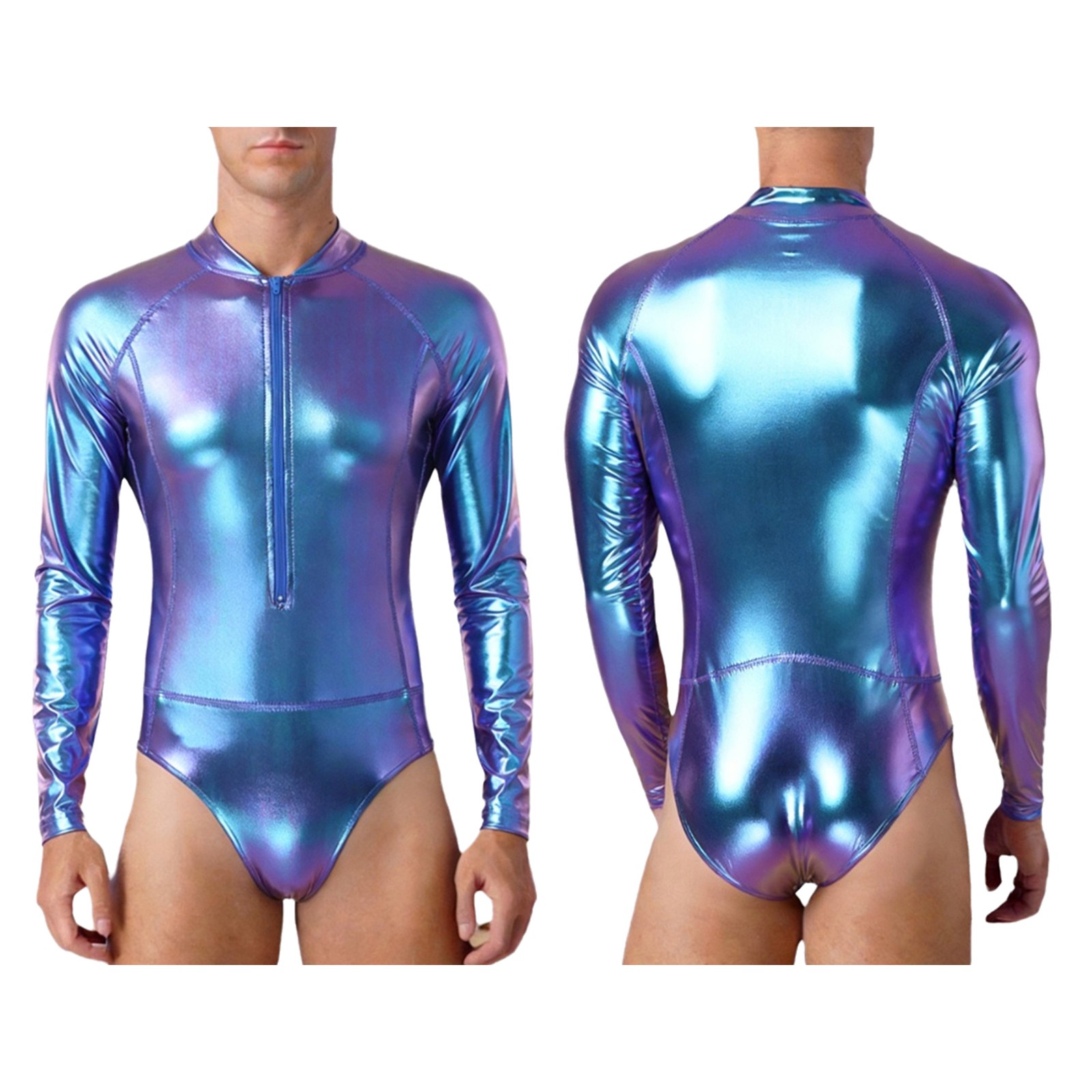 US Men Bodysuit Opaque Jumpsuit Opening Sheath Unitard Gymnastics Romper Dance