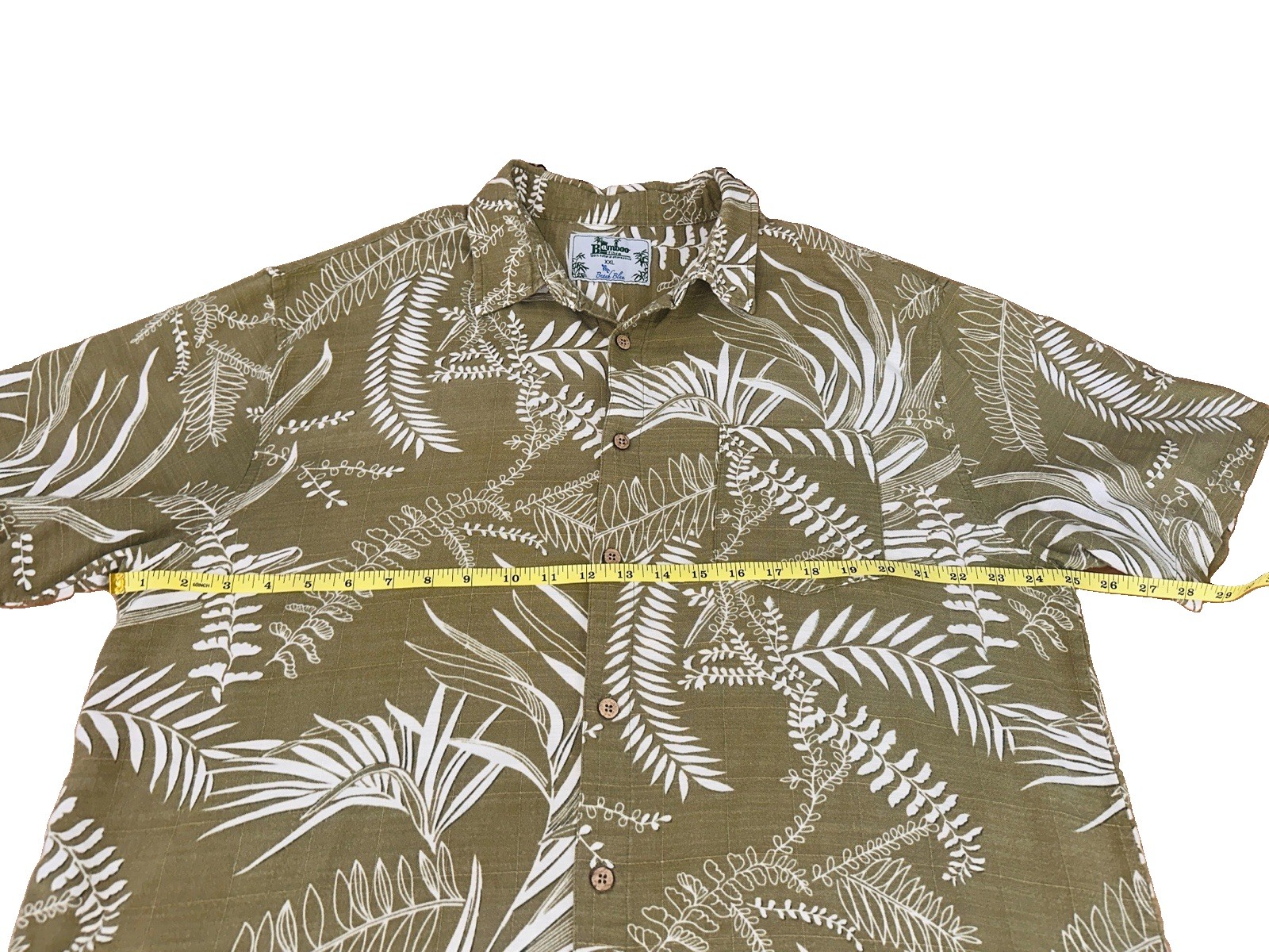 Beach Blue Mens XXL Bamboo Cotton Tropical Hawaiian Shirt Green/White Pockets