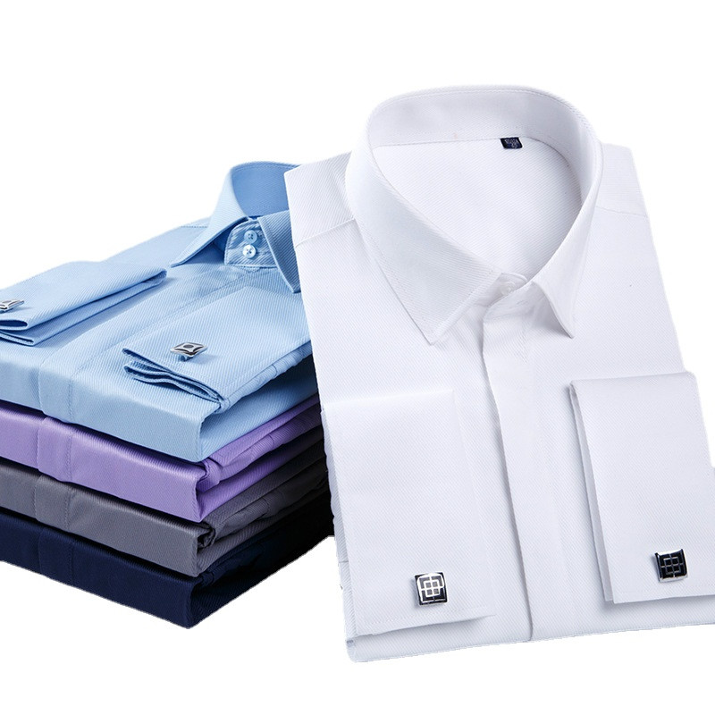 Mens Long Sleeves Shirts French Cuff Business Work Formal Dress Multicolor Shirt