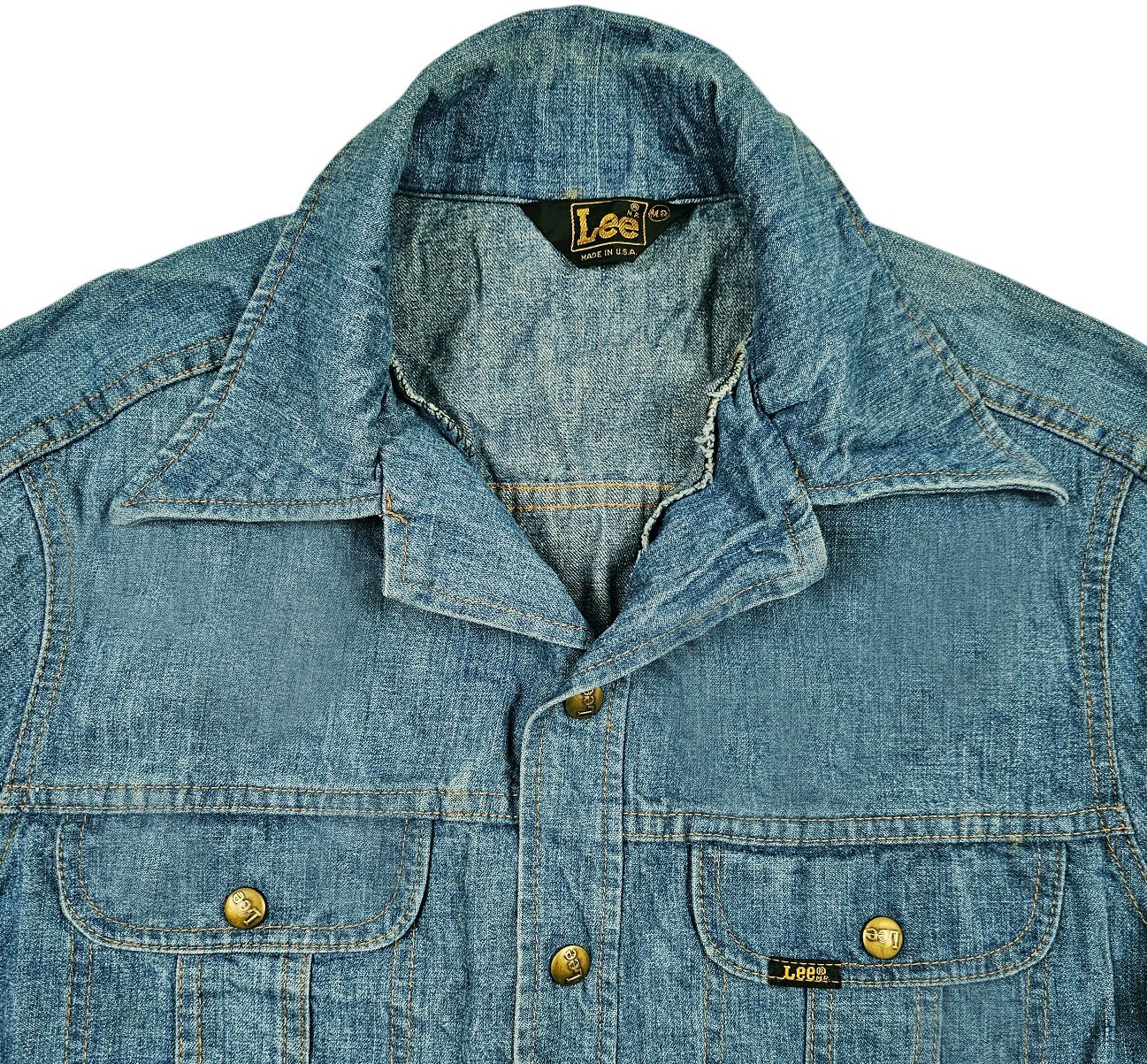 *HOT VINTAGE 80’s USA Men’s LEE @ COWBOY Slim BUTTON 44 Denim SHIRT Jeans M Reg