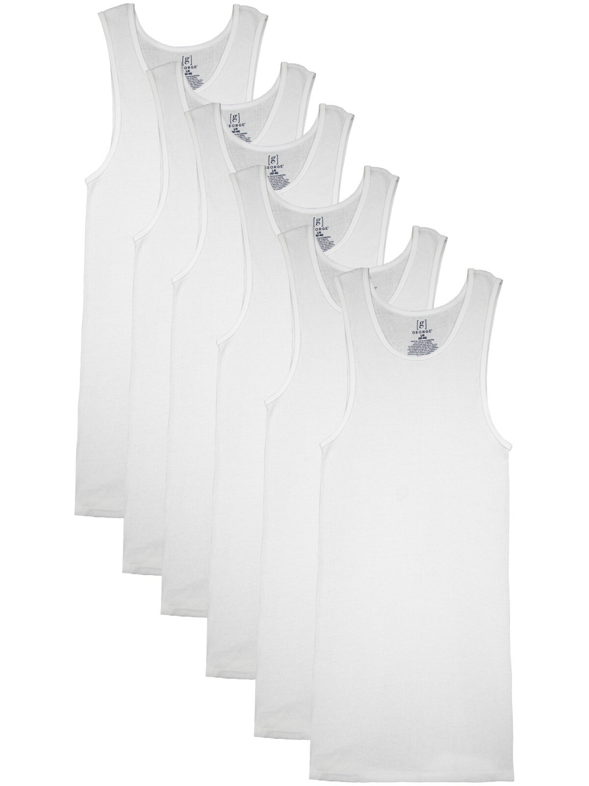NEW! George Tag Free Comfort Long length A-Shirt Men’s, WHITE, Small, 3-Pack,